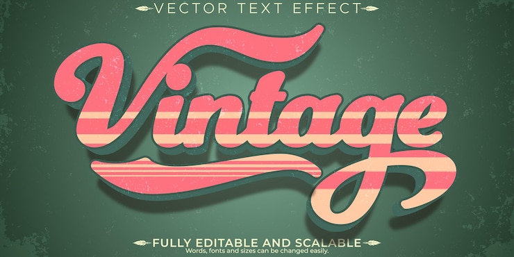 Vettore gratuito effetto testo vintage retrò modificabile in stile testo anni '70 e '80