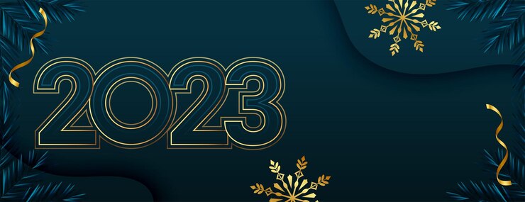 Vettore gratuito elegante banner di auguri per il nuovo anno 2023 con design a fiocco di neve