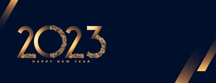Vettore gratuito elegante banner per le vacanze di capodanno con scritte lucide 2023