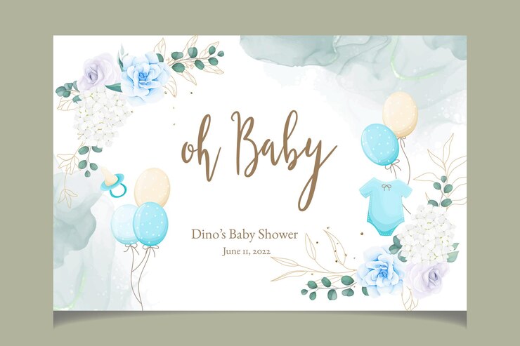 Vettore gratuito elegante biglietto d'invito per baby shower carino con bellissimi fiori