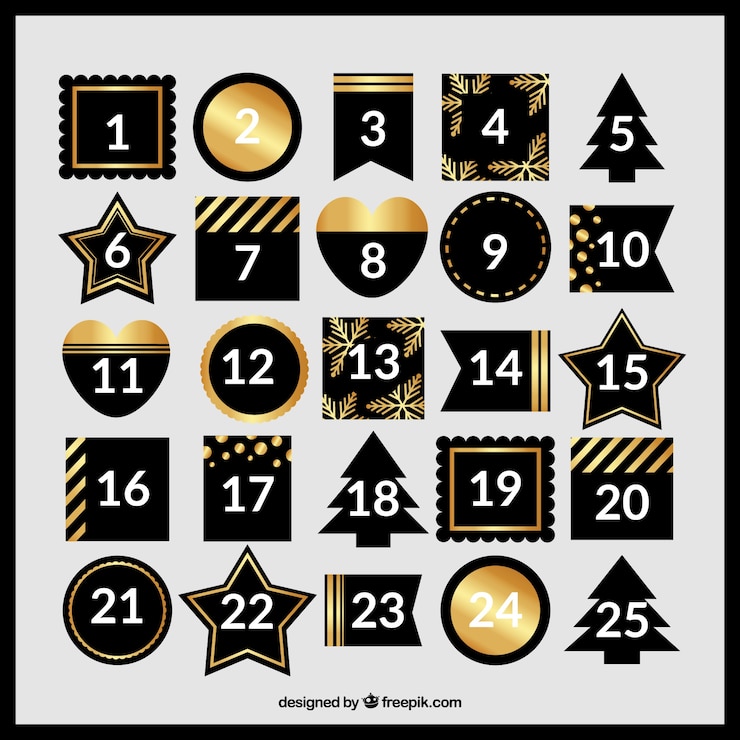 Vettore gratuito elegante calendario dell'avvento retrò con dettagli dorati
