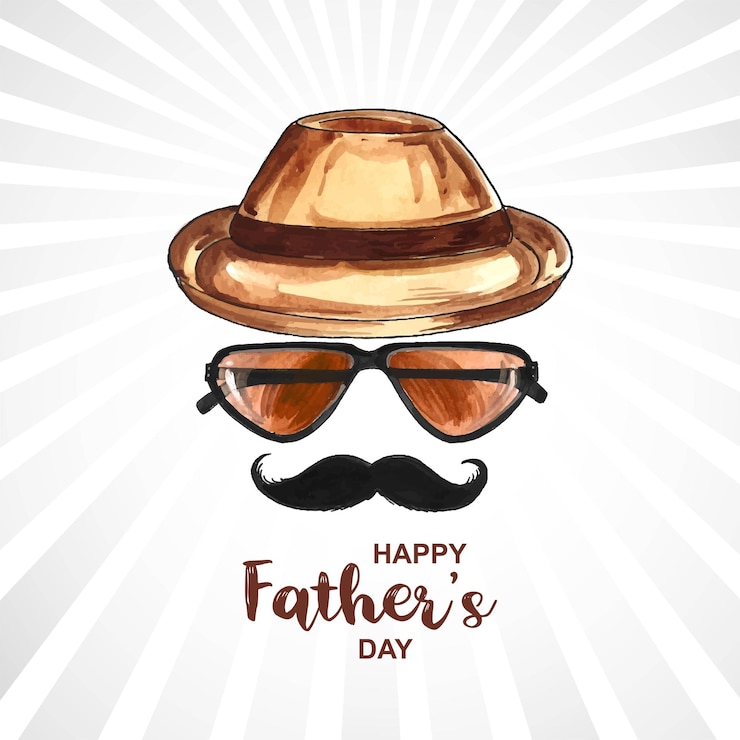 Vettore gratuito elegante cappello e occhiali per la festa del papà felice su sfondo di baffi