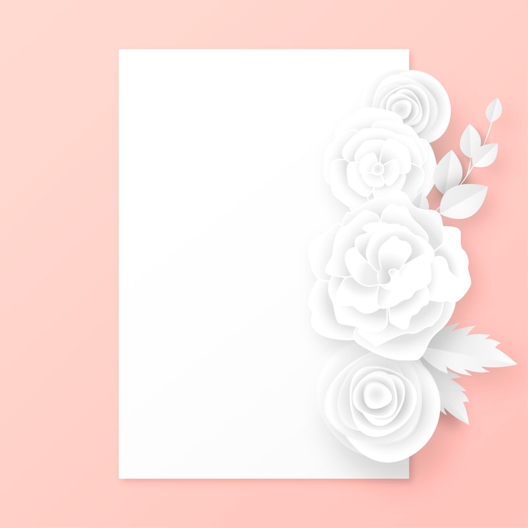Vettore gratuito elegante carta con fiori recisi in carta bianca