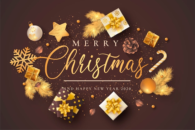 Elegante cartolina di Natale con ornamenti marroni e beige