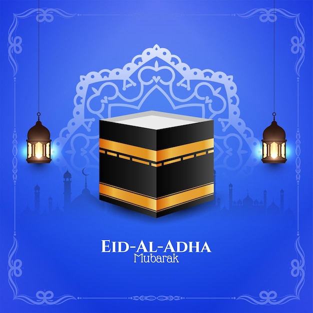 Elegante colore blu Eid Al Adha mubarak sfondo vettoriale