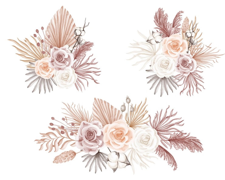 Vettore gratuito elegante composizione floreale ad acquerello boho rose