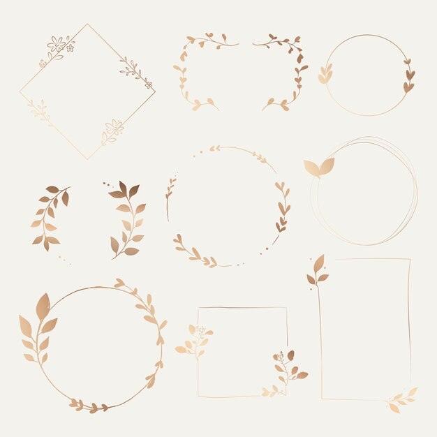 Elegante cornice botanica clipart, set vettoriale di design sfumato oro