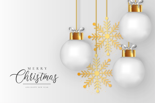 Elegante cornice di Natale con sfondo bianco realistico di palle di Natale