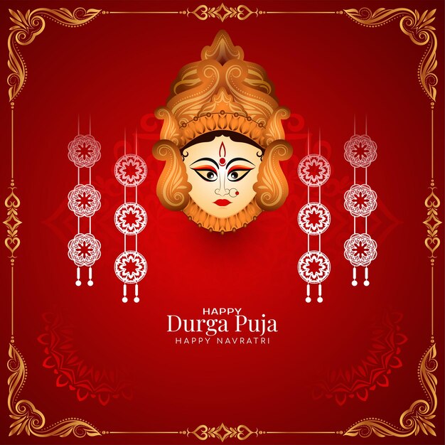 Elegante Durga Puja e Happy navratri tradizionale festival indù sfondo decorativo