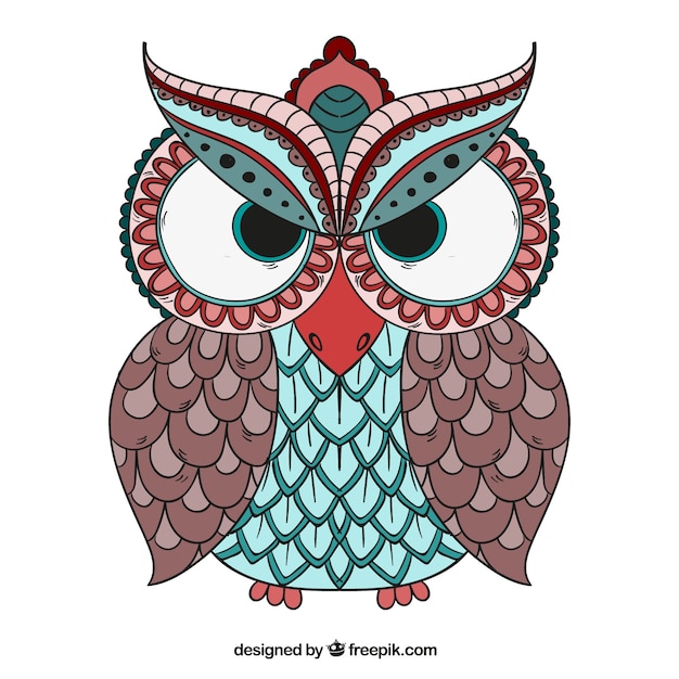 Elegante gufo disegnato a mano etnica