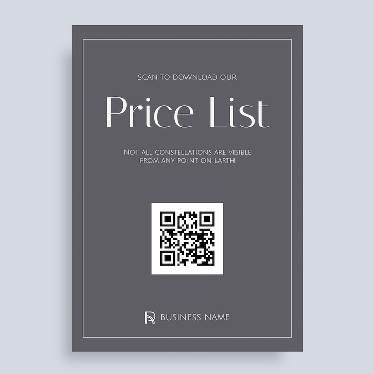 Vettore gratuito elegante listino prezzi minimalista per piccole imprese con codice qr