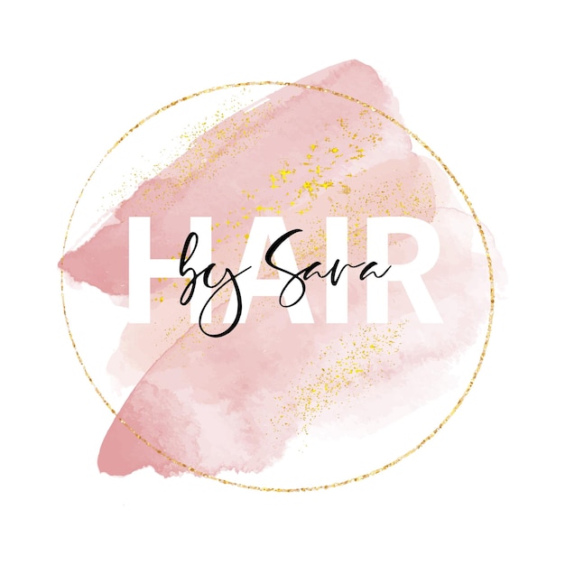 Elegante logo per parrucchiere con texture acquerello rosa e glitter oro