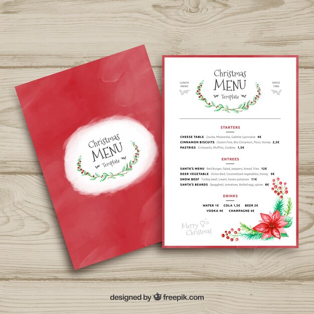 Elegante menu di acquerello di natale