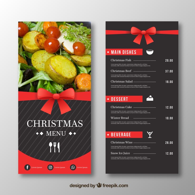 Vettore gratuito elegante menu di natale