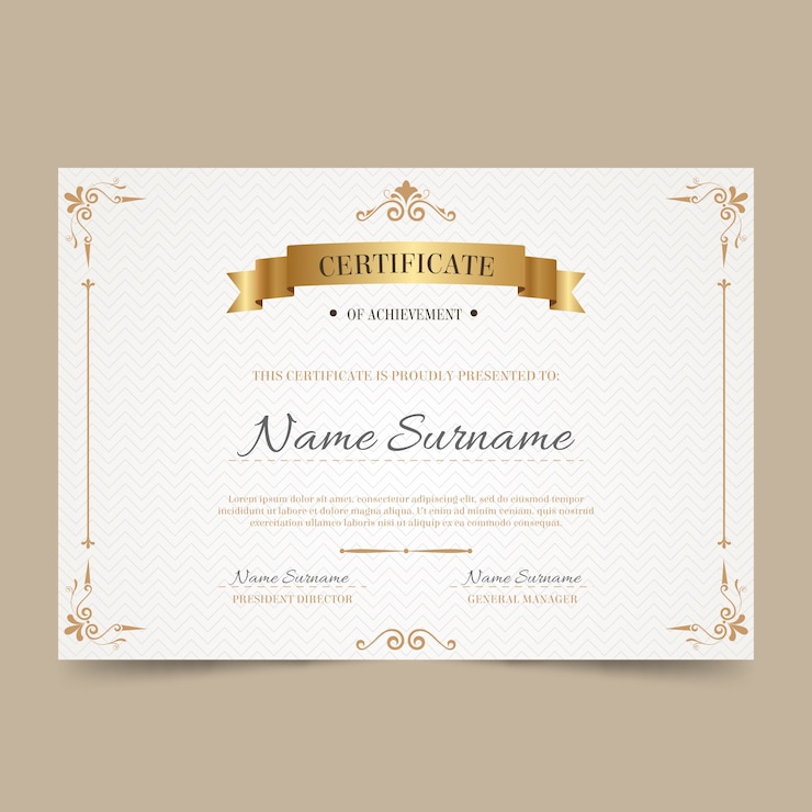 Vettore gratuito elegante modello di certificato con elementi dorati