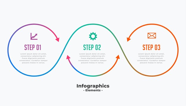 Elegante modello di infografica aziendale in tre passaggi