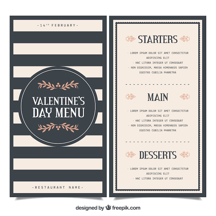Vettore gratuito elegante modello di menu di san valentino