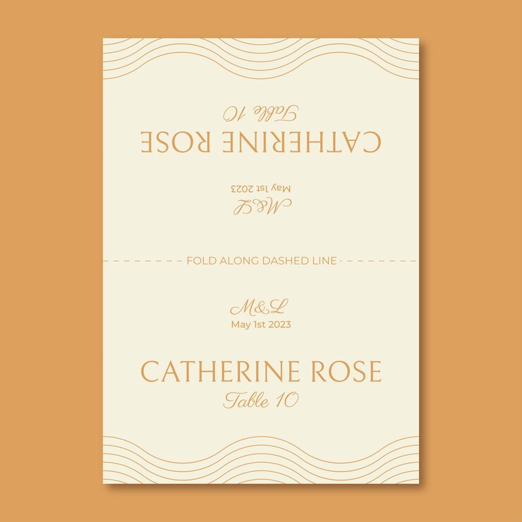 Vettore gratuito elegante segnaposto per matrimonio con rosa pastello catherine