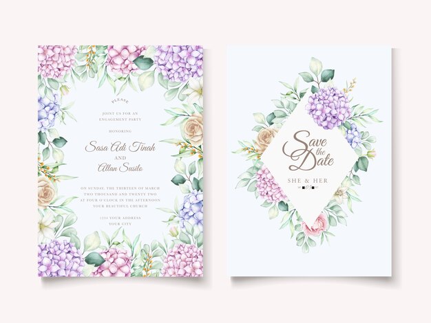 elegante set di carte acquerello ortensie