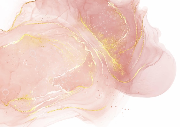 Elegante sfondo rosa pastello con inchiostro alcolico con elementi dorati