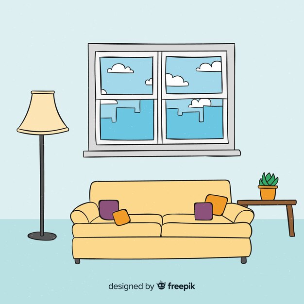 Elegante soggiorno disegnato a mano interiore