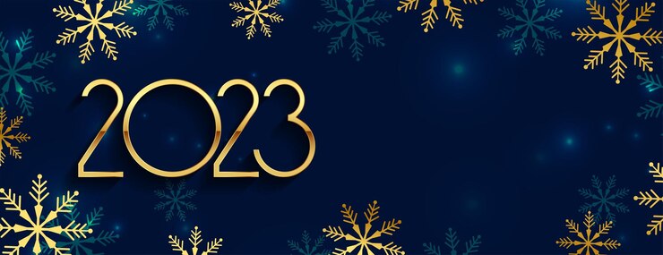 Vettore gratuito elegante striscione del nuovo anno 2023 con decorazione a fiocco di neve