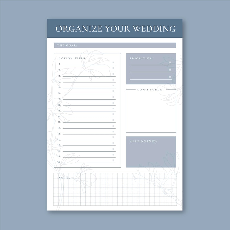 Vettore gratuito elegante wedding planner floreale