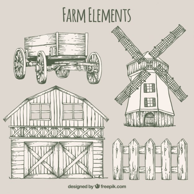 Vettore gratuito elementi agricoli sketches e fienile