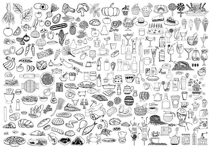 Vettore gratuito elementi alimentari disegnati a mano