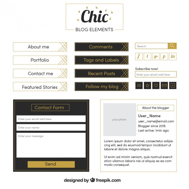 Vettore gratuito elementi blog elegante set
