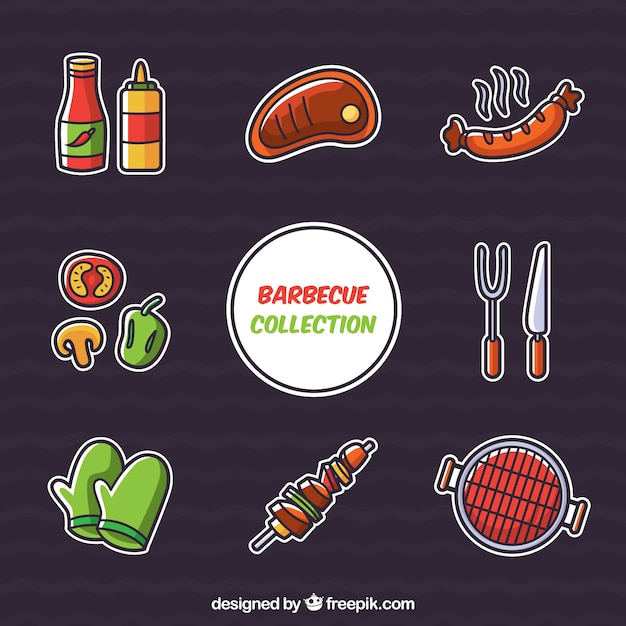 Elementi colorati barbecue in design piatto