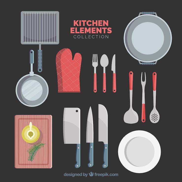 Vettore gratuito elementi della cucina in desing piatta
