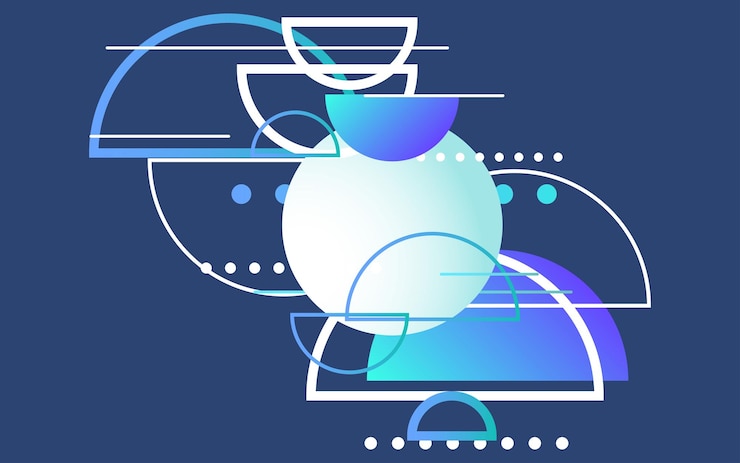 Vettore gratuito elementi di design sovrapposti su sfondo blu illustrazione vettoriale