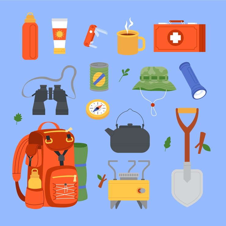 Vettore gratuito elementi di escursioni di viaggio disegnati a mano