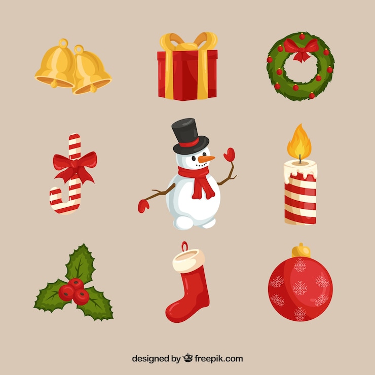Vettore gratuito elementi di natale con stile carino