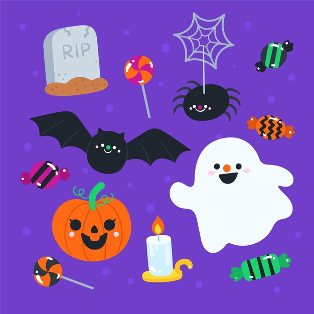 Elementi disegnati a mano di halloween di disegno
