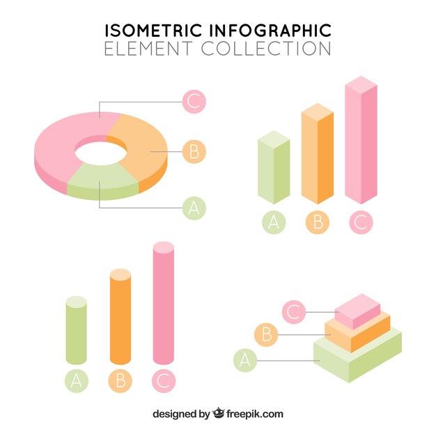 Elementi infographic isometrici in colori pastello