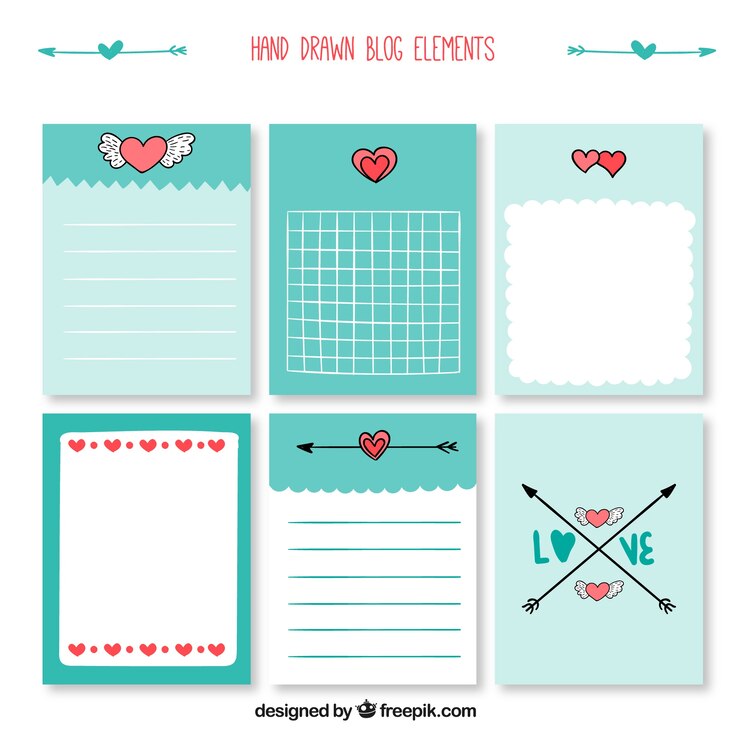 Vettore gratuito elementi romantici blog disegnati a mano