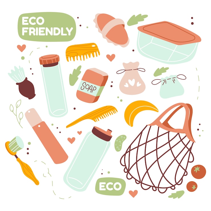 Vettore gratuito elementi zero rifiuti disegnati a mano