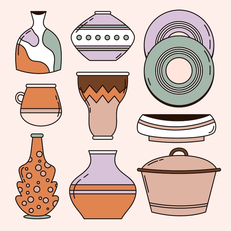 Vettore gratuito elemento di collezione di ceramica disegnata a mano