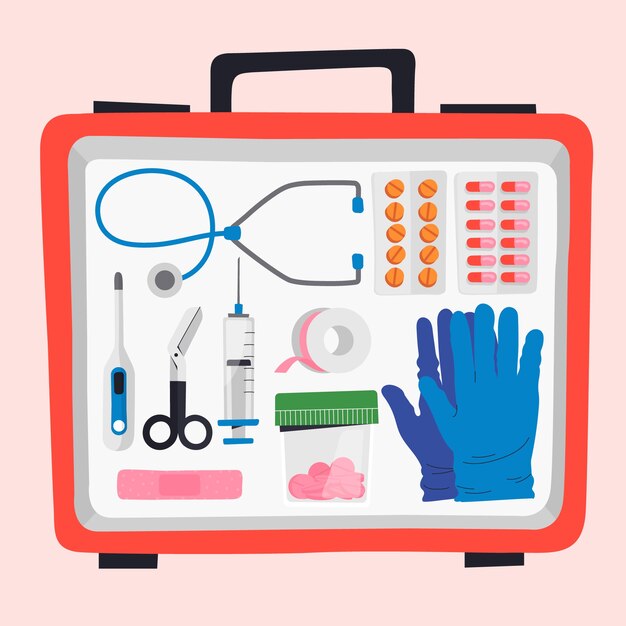Elemento di raccolta del kit di assistenza disegnato a mano