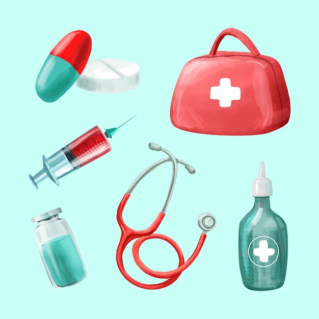 Elemento di raccolta del kit di primo soccorso ad acquerello