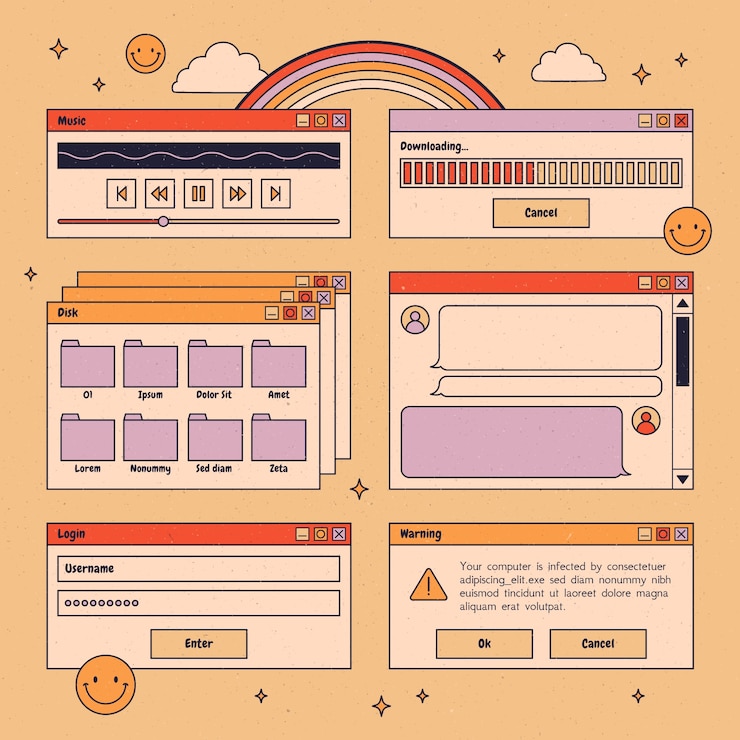 Vettore gratuito elemento di windows computer retrò disegnato a mano