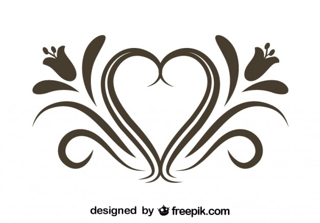 Vettore gratuito elemento grafico ornamentale a cuore floreale retro