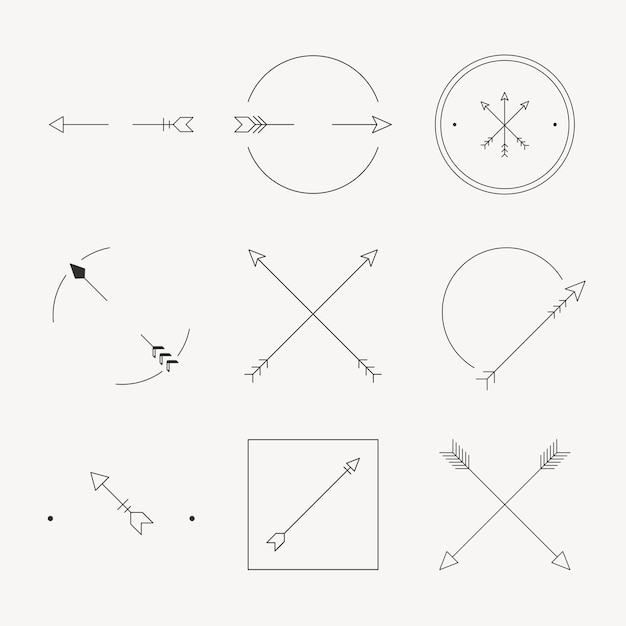 Elemento logo freccia, set di design vettoriali neri estetici