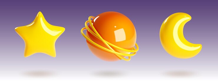 Vettore gratuito elemento vettoriale del gioco 3d planet star and crescent