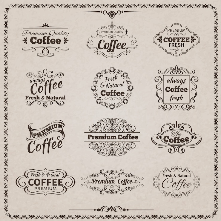Vettore gratuito emblema del caffè impostato