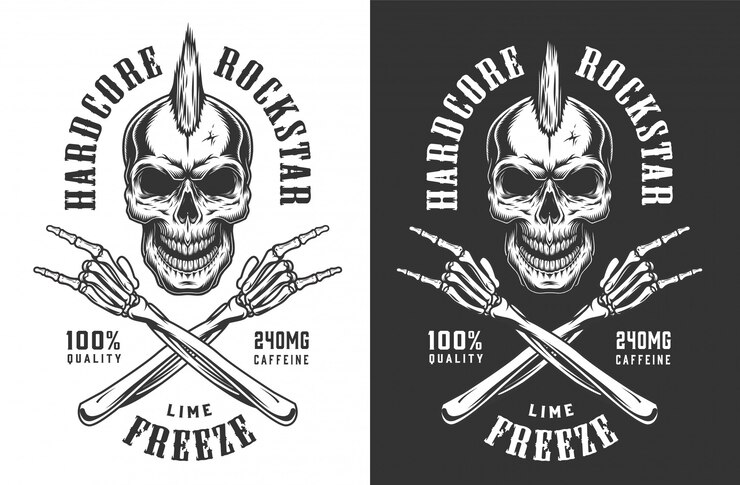 Vettore gratuito emblema del rock and roll monocromatico vintage