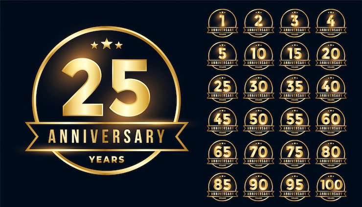 Vettore gratuito emblema premium anniversario d'oro impostato in stile linea
