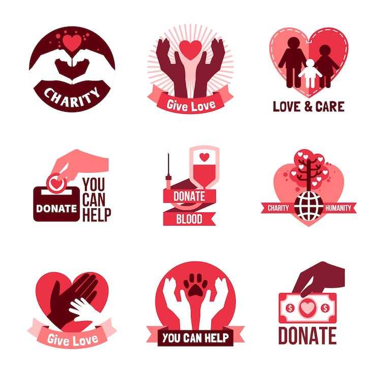 Vettore gratuito emblemi del logo di beneficenza impostati